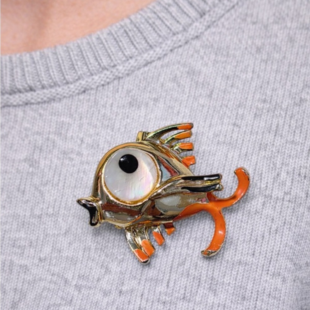 Mother of Pearl enamel fish brooch